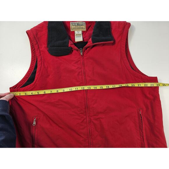 Ll bean mens L sherpa lined water resistant nylon zip pockets front vest red ^ - Picture 7 of 8